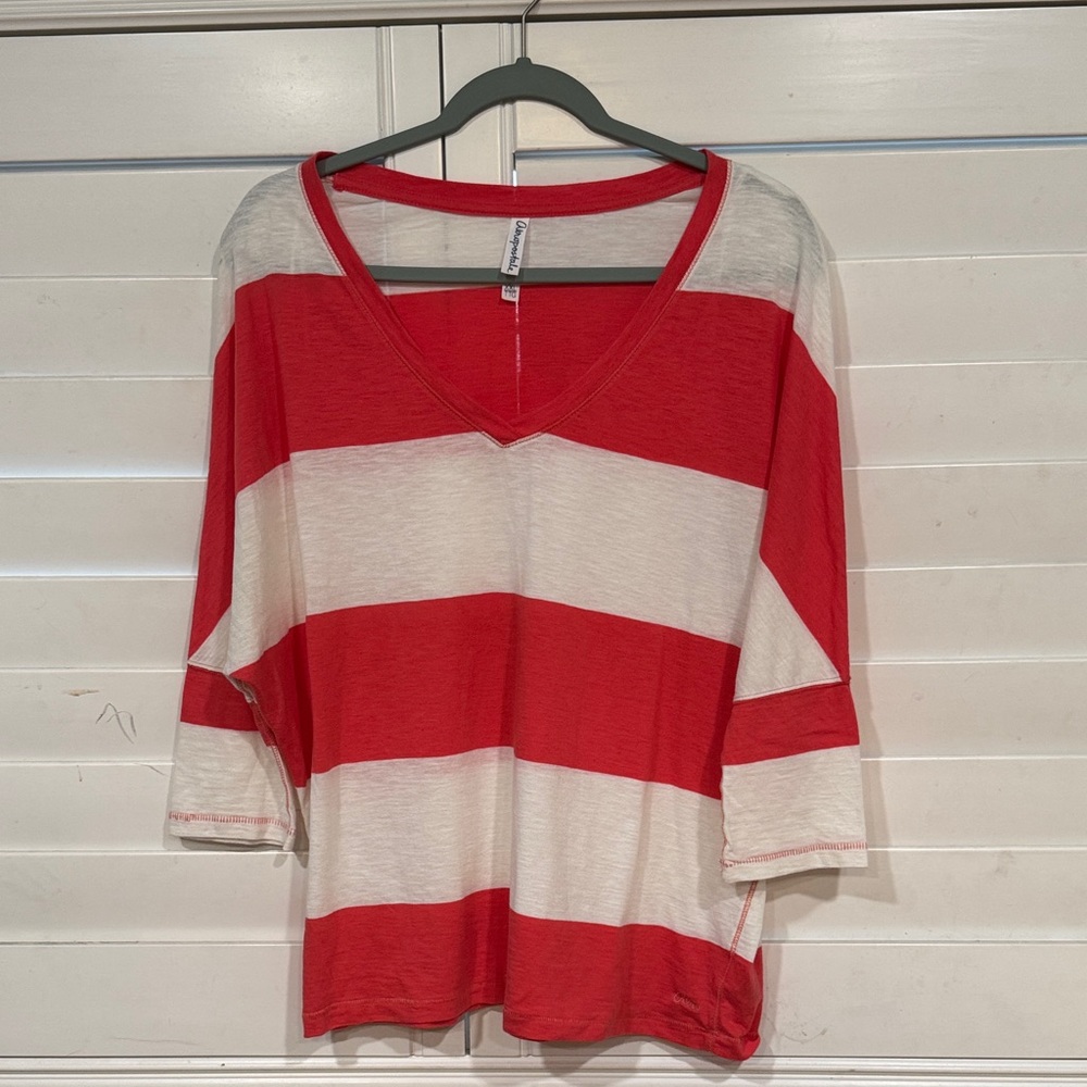 Aeropostale Red and White Striped Long Sleeve Top